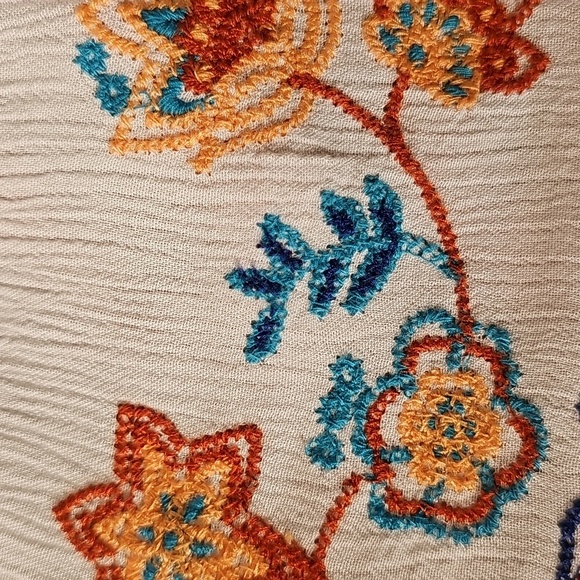 JohnPaulRichard White Blouse with Blue and Orange Embroidery. Open Shoulders XL - Picture 3 of 9